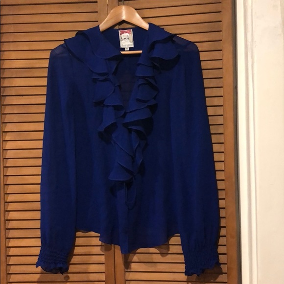 Yoana Baraschi Blue Sheer Silk Ruffle Blouse - Picture 4 of 4